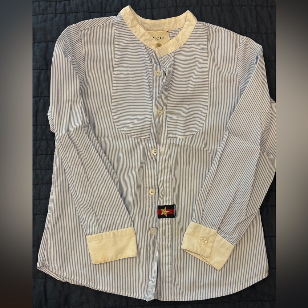 Gucci Blue and Cream Striped Shirt